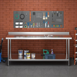 Two-Tier Stainless Steel Workbench with Backsplash - Silver / 180cm by Livingandhome