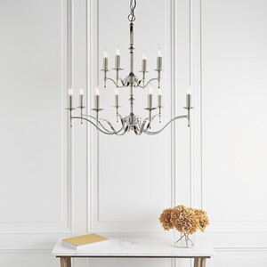 Stanford 12 Light Chandelier Polished Nickel Plate Finish, E14 - Polished Nickel Plate