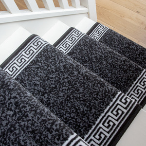 Black Geometric Bordered Cut To Measure Stair Carpet Runner 70cm Wide by The Rug House