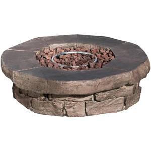 Round Stone Effect Low Gas Fire Pit - Brown by Teamson Home