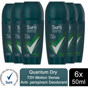 Sure Men Antiperspirant Deodorant Roll On 72H Nonstop, Quantum Dry - 50ml - 6 by Sure