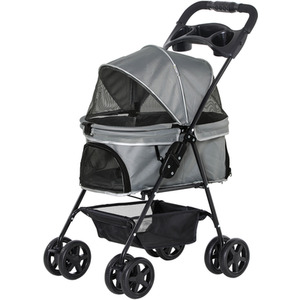 PawHut Dog Stroller Pet Travel Pushchair Foldable - Grey by PawHut
