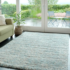 Duck Egg Blue Grey Mottled Shaggy Area Rug by The Rug House