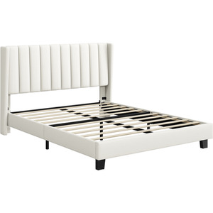 Yaheetech Upholstered Bed Frame with Channel Tufted Headboard - Beige / King by Yaheetech