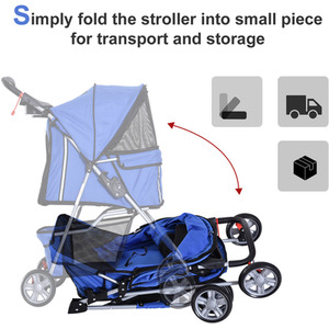 PawHut Pet Stroller Cats Foldable Travel Carriage with Wheels Zipper - Blue by PawHut
