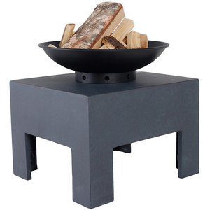 Fire Pit with Metal Fire Bowl and Square Concrete base - Black by Charles Bentley