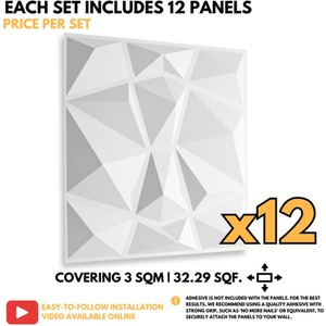3D Wall Panels (50x50 cm) PVC Cladding Panel White Diamond Design by NOVECRAFTO