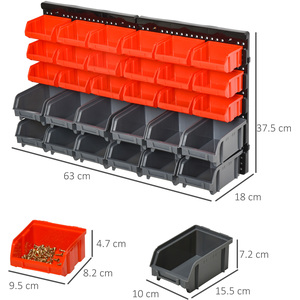 DURHAND 30 Cubbie On Wall Storage Board Tool - Red & Grey by DURHAND