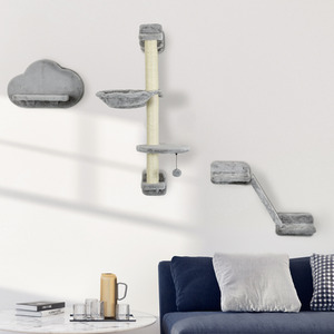 PawHut Wall Mounted Cat Shelves - Grey by PawHut