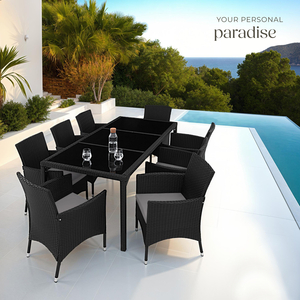 Rattan Garden Furniture Set 81 With Protective Cover - Black/Grey by tectake