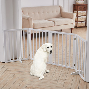 Foldable Pet Gate Dog Barrier - White / 183.5cm by Livingandhome