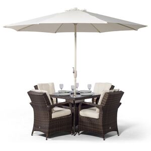 Arizona Square Rattan Patio Dining Set with Ice Bucket Drinks Cooler - Brown / 4 by Giardino