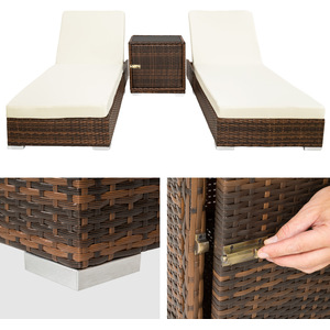 2 Rattan Sunloungers with Table and Protective Cover - Brown by tectake