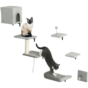 PawHut 6-Piece Cat Wall Shelves - Grey by PawHut