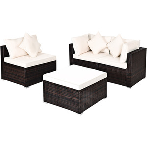 4Pcs Garden Patio Conversation Set - White by Costway