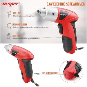 27 Piece 3.6V Electric Power Screwdriver and Bit Set - Red by Hi-Spec