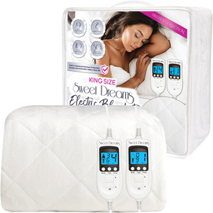 Electric Blanket Plush Fleece Heated Mattress Cover - White / King by Sweet Dreams