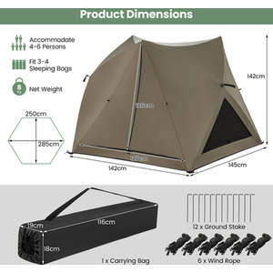 Pop-up Camping Tent for 4-6 People - Green by Costway