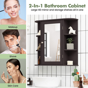 Mirrored Bathroom Hanging Cabinet - Brown by Costway