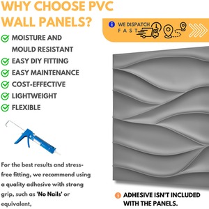 3D Wall Panels (50x50 cm) PVC Cladding Panel Wavy Wave Effect by NOVECRAFTO