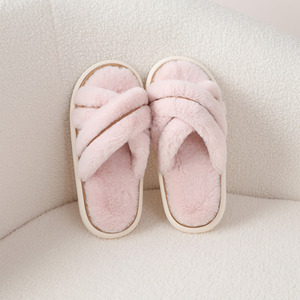 Plush Open-Toe Cross Strap Slippers - Sakura Pink / 5-6 by komore