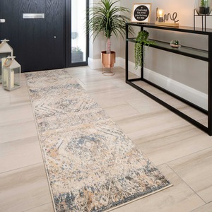 Beige Multicolour Distressed Diamond Living Area Rug by The Rug House
