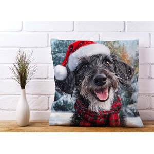 Christmas Scottish Deerhound Cushion - Grey / 45cm