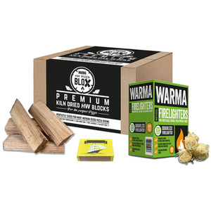 Warma Pizza Hardwood Blox Oven Kindling, Firelighters, Matches Bundle - Beige by Warma
