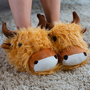 Fuzzy Friends Highland Cow Slippers - Brown by Fuzzy Friends