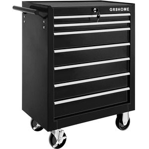 Roller Tool Cabinet Storage Box 7 Drawers Chest Trolley - Black by Gr8 Home
