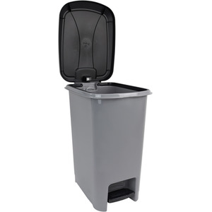 Slim Plastic Lidded Pedal Waste Bin - Grey by JVL