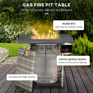 Outsunny 40,000 BTU Rattan Gas Fire Pit Table - Grey by Outsunny