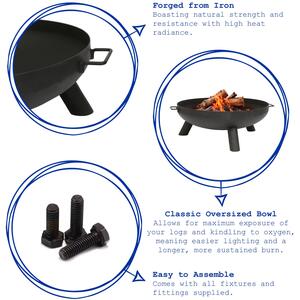 Round Iron Fire Pit 59.5cm Outdoor Garden Patio Heater Wood Log Burner - Black by Hammer and Tongs