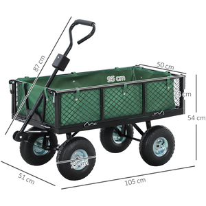 Outsunny Garden Cart with Quick-Release Sides, Removable Liner - Green by Outsunny