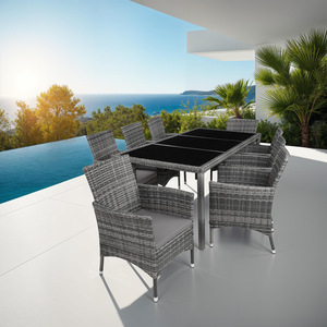 Rattan Garden Furniture Set 81 With Protective Cover - Mottled Grey/Grey by tectake