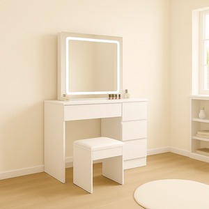 Dressing Table with Drawers LED Mirror and Stool - White by Kosy Koala
