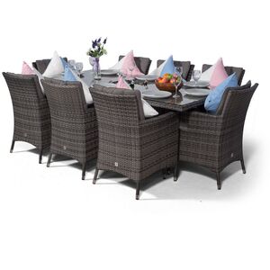 Savannah Square Rattan Patio Dining Set with Ice Bucket Drinks Cooler - Grey / 8 by Giardino