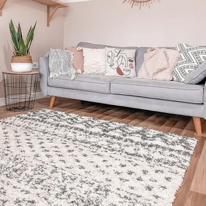 Super Soft Cream Grey Scandi Aztec Tribal Shaggy Area Rug by The Rug House