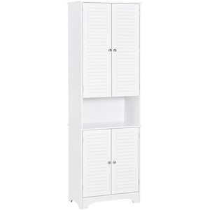 HOMCOM Tall Freestanding Bathroom Cabinet Retro Shutters White - White by HOMCOM