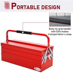 DURHAND 3 Tier Metal Tool box - Red / 41cm / 21 - 34 cm by DURHAND