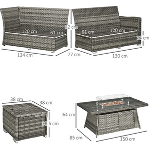 Outsunny 7 Pieces PE Rattan Garden Furniture Set - Grey by Outsunny