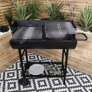 Black Half Drum Steel BBQ - Black by Garden Mile