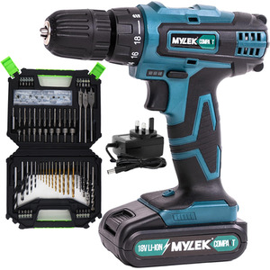 Cordless LED Drill with MYLEK 4ORCE Accessory Kit - Blue Black / 128Pc by Mylek
