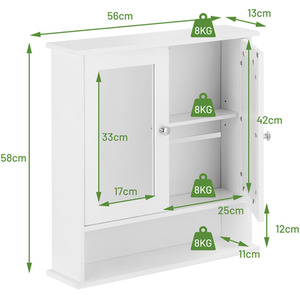 Bathroom Mirror Cabinet - White by Costway