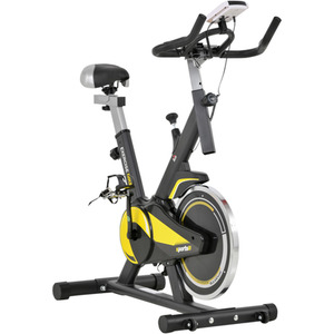 HOMCOM Upright Exercise Bike with Adjustable Resistance Seat - Black and Yellow by HOMCOM