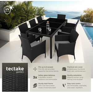 Rattan Garden Furniture Set 81 With Protective Cover - Black/Grey by tectake