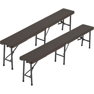 Set of 2 Outdoor Foldable Garden Bench with Rattan-Style Design - Brown by Livingandhome