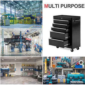 HOMCOM 5 Drawer Lockable Steel Tool Box - Black by HOMCOM