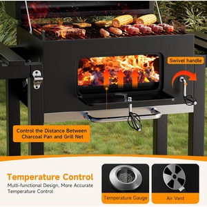 BBQ Grill Large Outdoor Charcoal Cooker - Black