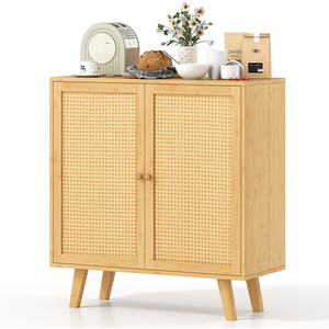 Bamboo Buffet Cabinet Sideboard Cabinet - Brown by Costway